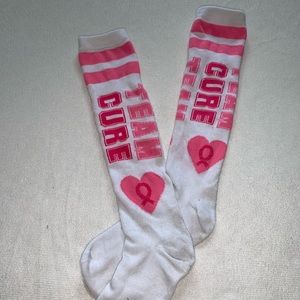 pink out breast cancer awareness knee high socks